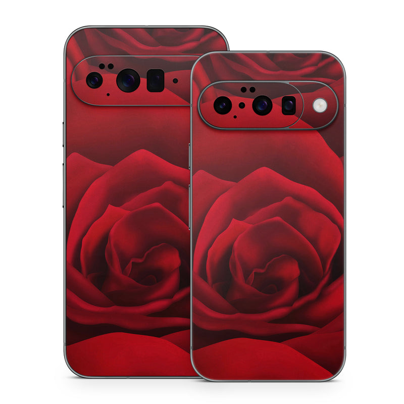 Google Pixel 10 Series Skin design of Red, Garden roses, Rose, Petal, Flower, Nature, Floribunda, Rose family, Close-up, Plant, with black, red colors
