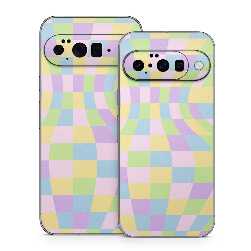 Google Pixel 10 Series Skin design of Rectangle, Azure, Textile, Art, Painting, Violet, Pink, Font, Aqua, Material property, with pink, yellow, purple, blue, green colors
