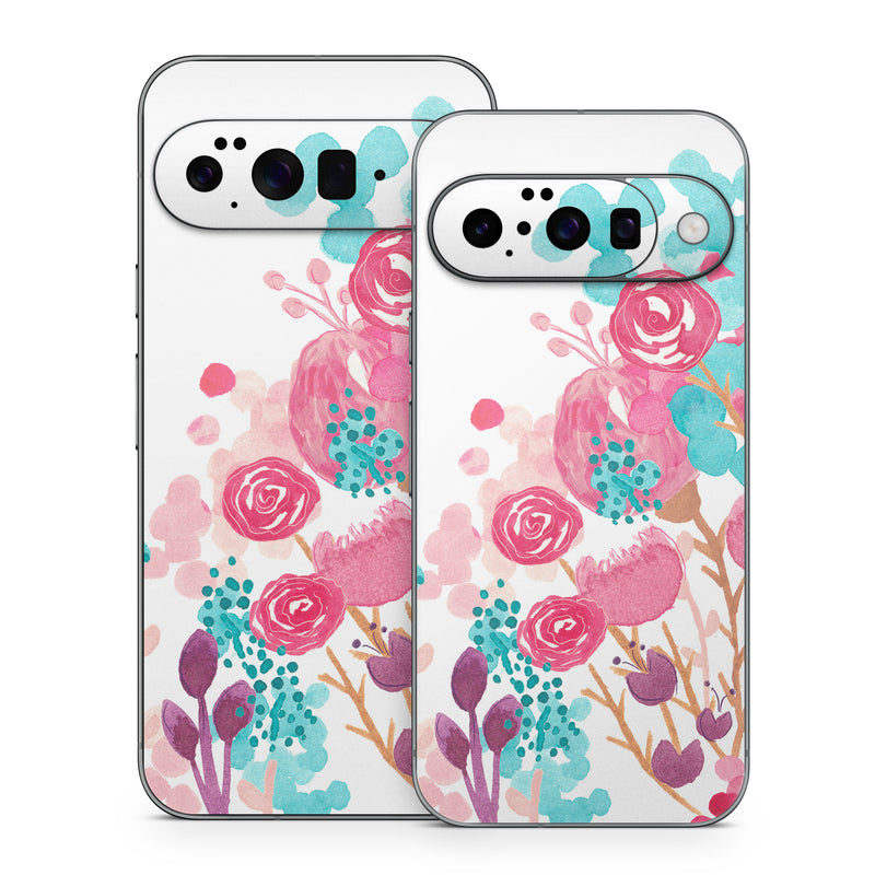 Google Pixel 10 Series Skin design of Pink, Pattern, Design, Illustration, Clip art, Plant, Graphics, Art, with white, pink, purple, blue, red colors