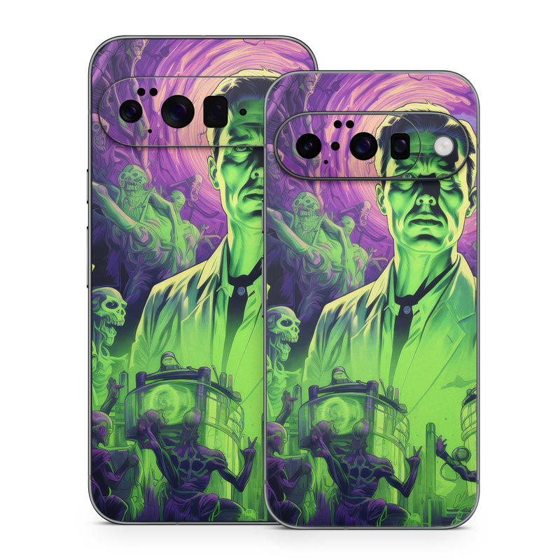 Google Pixel 10 Series Skin design of Art, Cool, Fictional character, Illustration, Painting, Electric blue, Visual arts, Artist, Event, Drawing, with black, green, purple colors