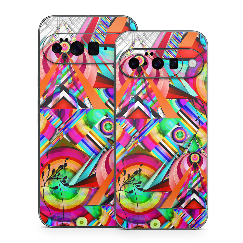 Google Pixel 10 Series Skin design of Psychedelic art, Pattern, Design, Graphic design, Colorfulness, Visual arts, Circle, Art, with red, pink, green, yellow, orange colors