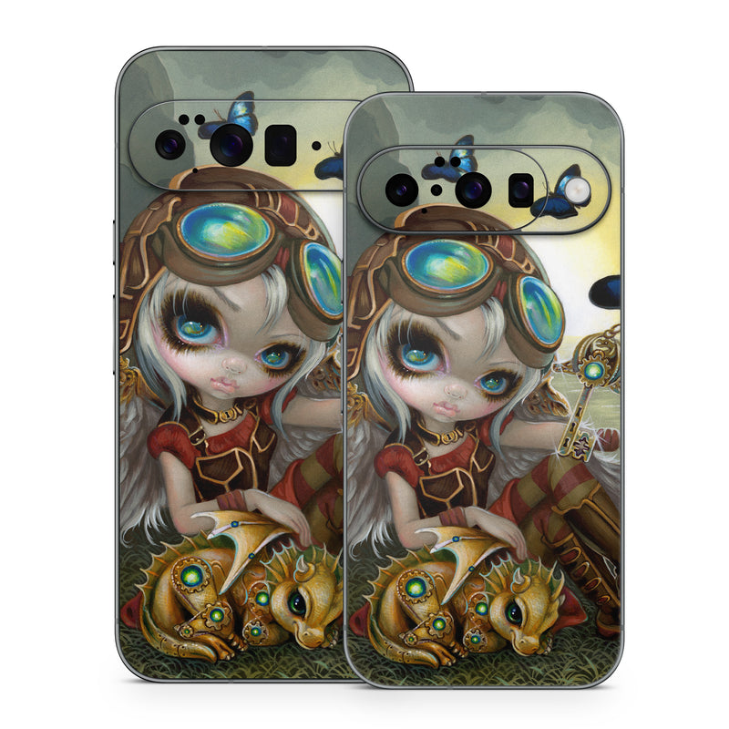 Google Pixel 10 Series Skin design of Cg artwork, Illustration, Fictional character, Art, Mythology, Games, Massively multiplayer online role-playing game, with black, green, red, yellow, brown, blue colors