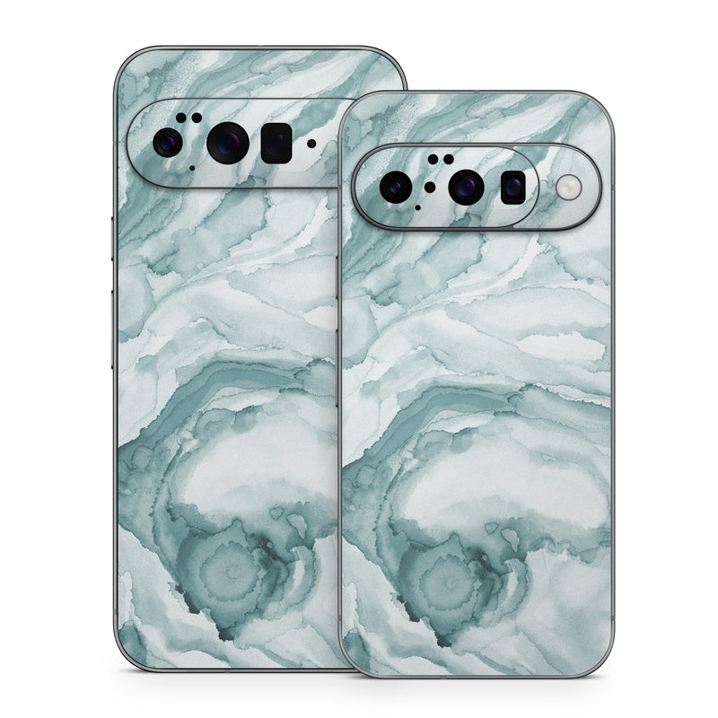 Google Pixel 10 Series Skin design of Liquid, Fluid, Snow, Polar ice cap, Ice cap, Aqua, Melting, Glacial landform, Arctic ocean, Pattern, with blue, gray, white colors
