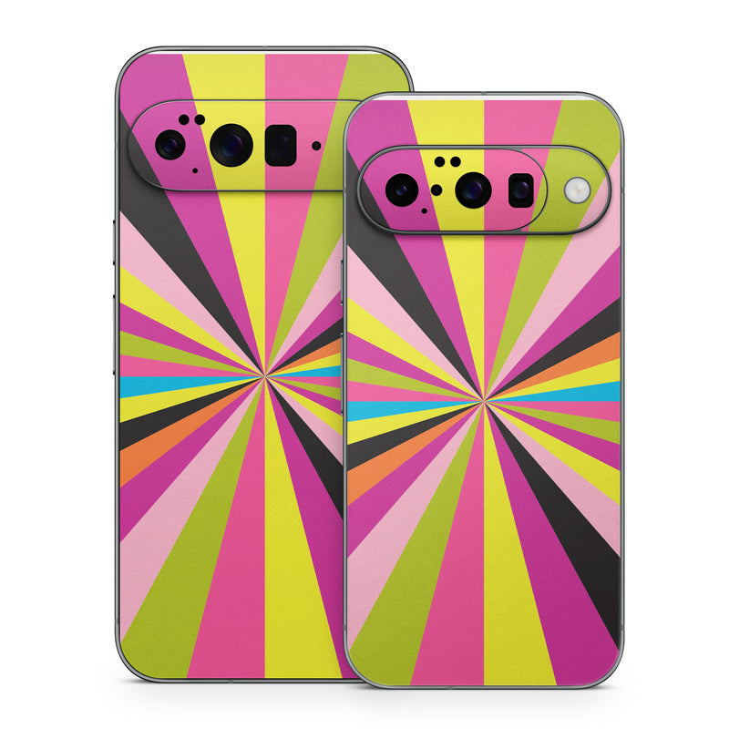 Google Pixel 10 Series Skin design of Colorfulness, Material property, Magenta, Symmetry, Tints and shades, Creative arts, Pattern, Electric blue, Art, Design, with black, pink, yellow, purple, green, blue, orange colors