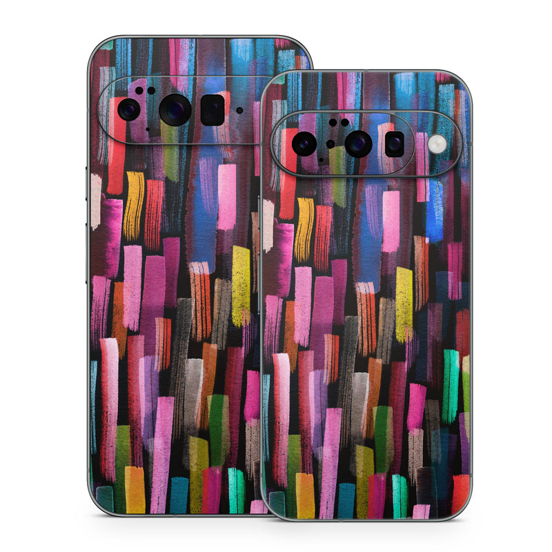 Google Pixel 10 Series Skin design of Colorfulness, Textile, Art, Wood, Line, Material property, Font, Pattern, Tints and shades, Magenta, with black, blue, green, red, pink, yellow, orange, white, gray colors