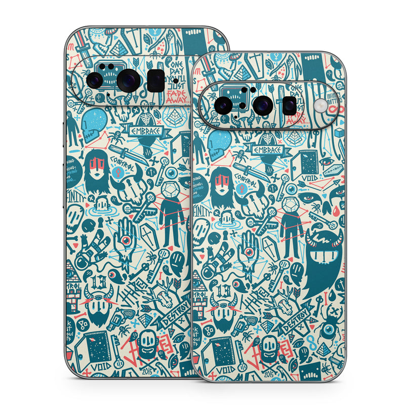 Google Pixel 10 Series Skin design of Pattern, Psychedelic art, Turquoise, Art, Design, Visual arts, Line, Drawing, Doodle, Graphic design, with white, green, blue, red colors