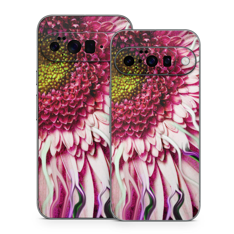 Google Pixel 10 Series Skin design of Flowering plant, Flower, Petal, Plant, Purple, Pink, Gazania, Violet, Gerbera, Chrysanths, with black, gray, red, purple, pink, white colors