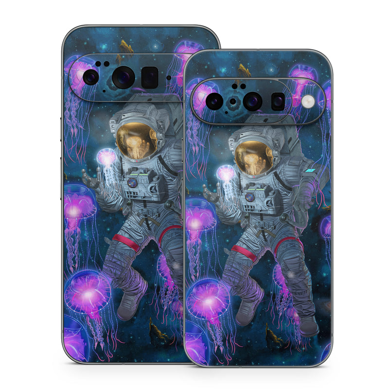 Google Pixel 10 Series Skin design of Light, Blue, Purple, World, Astronaut, Art, Astronomical object, Space, Cg artwork, Electric blue, with black, blue, gray, white, purple, yellow, red, brown colors