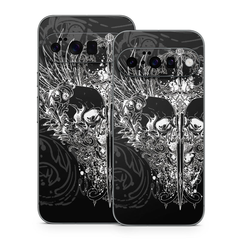 Google Pixel 10 Series Skin design of Illustration, Art, Design, Monochrome, Graphic design, Pattern, Fictional character, Skull, Black-and-white, Graphics, with black, gray colors