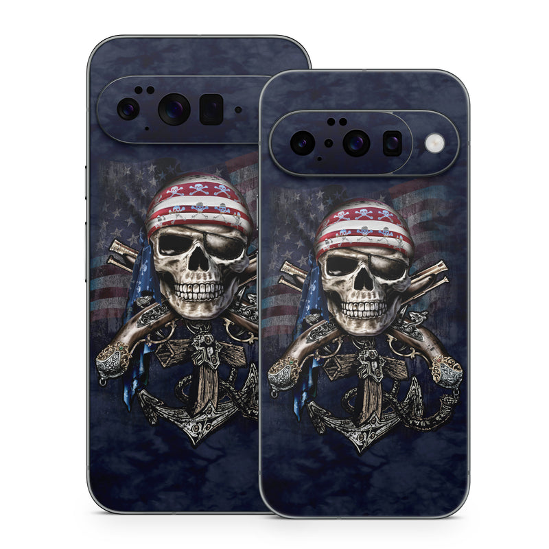 Google Pixel 10 Series Skin design of Skull, Bone, Skeleton, Illustration, Outerwear, T-shirt, Flag, Art, with black, gray, red colors