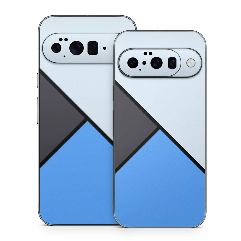 Google Pixel 10 Series Skin design of Blue, Line, Cobalt blue, Triangle, Azure, Electric blue, Parallel, Symmetry, Font, with blue, gray, black colors