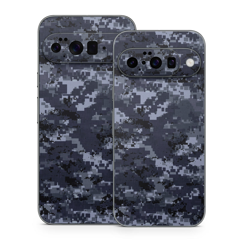 Google Pixel 10 Series Skin design of Military camouflage, Black, Pattern, Blue, Camouflage, Design, Uniform, Textile, Black-and-white, Space, with black, gray, blue colors