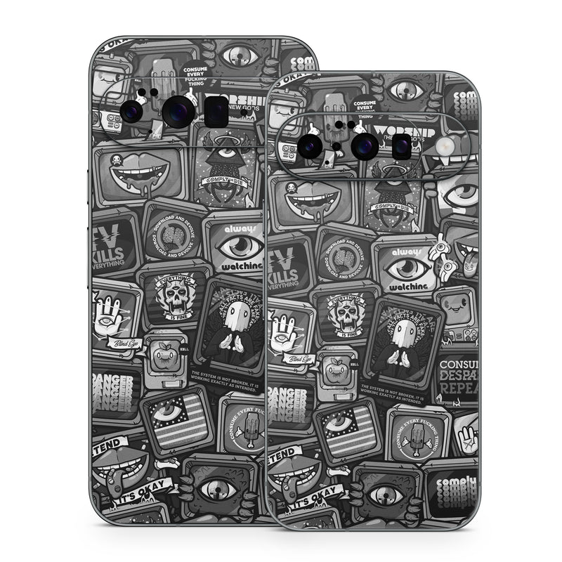 Google Pixel 10 Series Skin design of Font, Text, Pattern, Black-and-white, Design, Photography, Stock photography, Illustration, Monochrome, Drawing, with black, white, gray colors