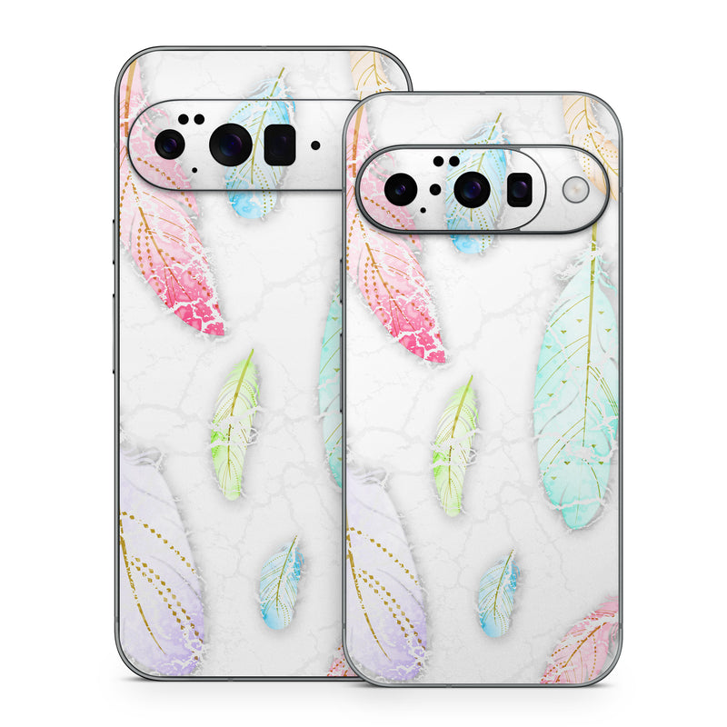 Google Pixel 10 Series Skin design of Feather, Fashion accessory, Jewellery, with red, blue, green, purple, white, brown colors