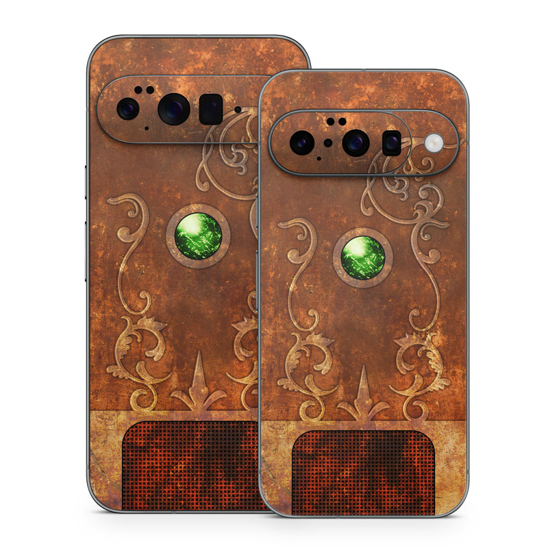 Google Pixel 10 Series Skin design, with brown, red, yellow, green, orange colors