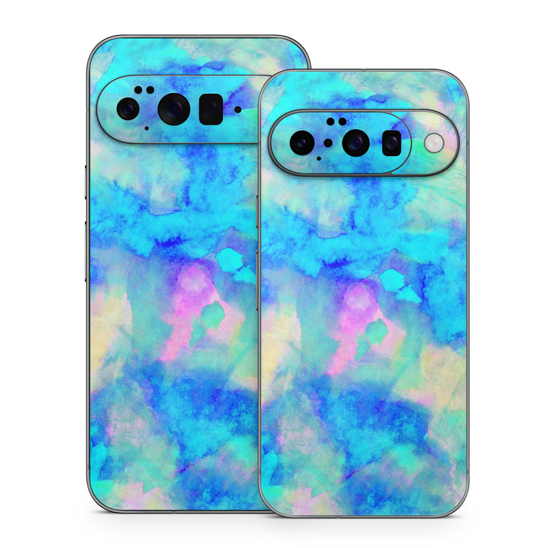 Google Pixel 10 Series Skin design of Blue, Turquoise, Aqua, Pattern, Dye, Design, Sky, Electric blue, Art, Watercolor paint, with blue, purple colors