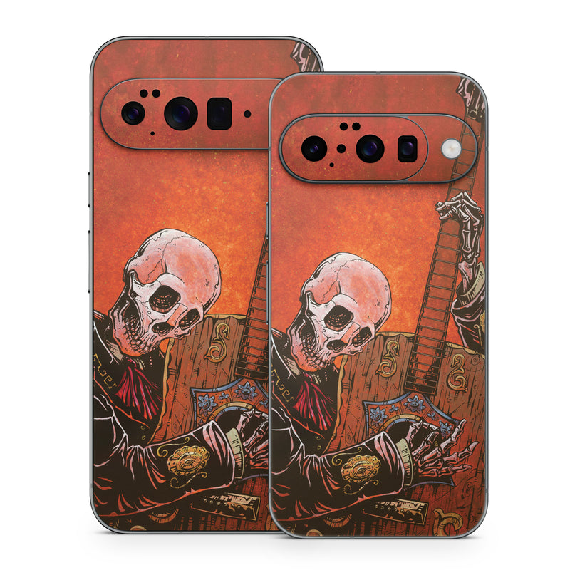 Google Pixel 10 Series Skin design of Sleeve, Art, Painting, Personal protective equipment, Artist, Music, Font, Visual arts, Drawing, Skull, with white, black, gray, brown, orange, yellow, red colors