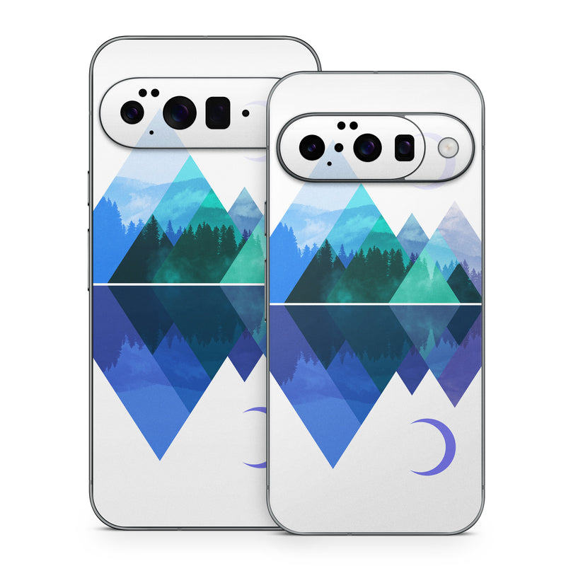Google Pixel 10 Series Skin design of Blue, Cobalt blue, Azure, Pattern, Logo, Design, Electric blue, Graphics, Illustration, Triangle, with white, blue, purple, green colors