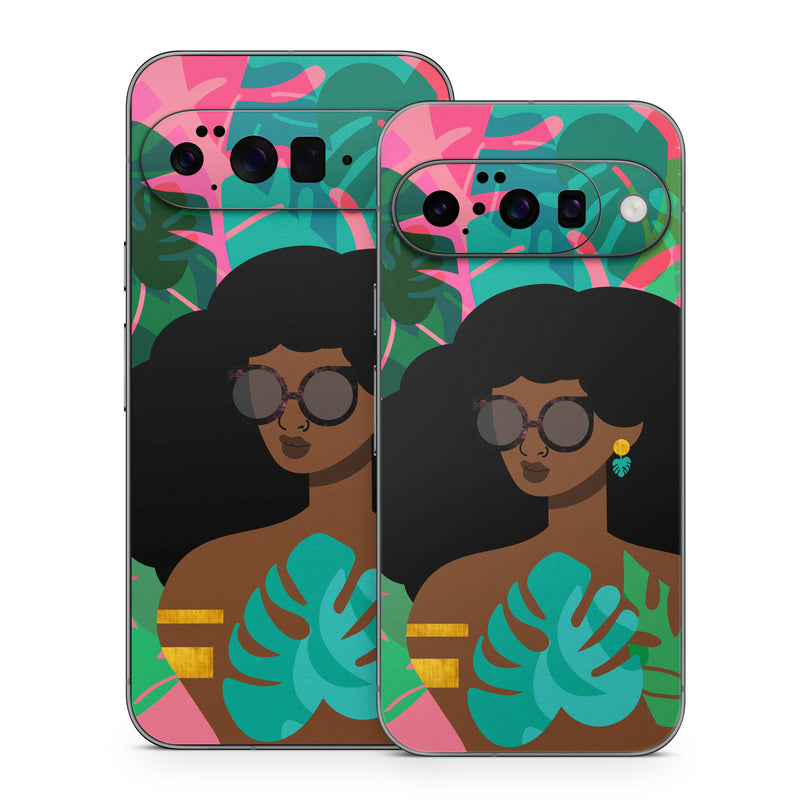 Google Pixel 10 Series Skin design of Illustration, Afro, Art, Eyewear, Glasses, Graphic design, Visual arts, Graphics, Fictional character, with brown, black, green, pink, blue, yellow colors