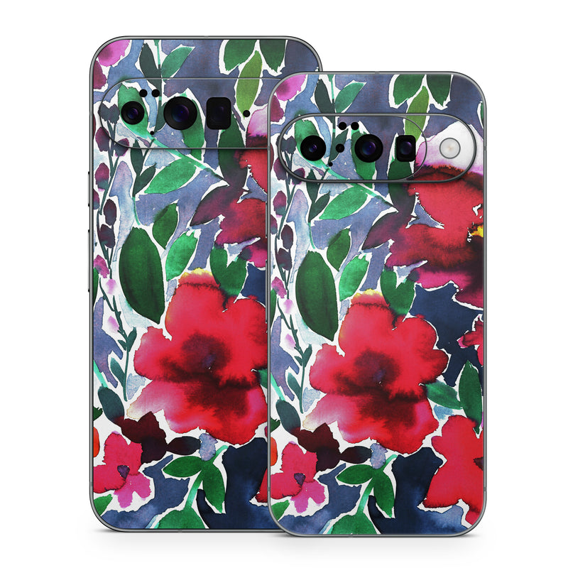 Google Pixel 10 Series Skin design of Flower, Petal, Red, Plant, Pattern, Pink, Purple, Flowering plant, Botany, Design, with red, green, pink, blue colors