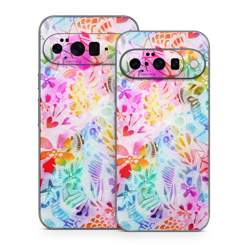 Google Pixel 10 Series Skin design of Pattern, Design, Textile, Art, with gray, pink, purple, blue colors