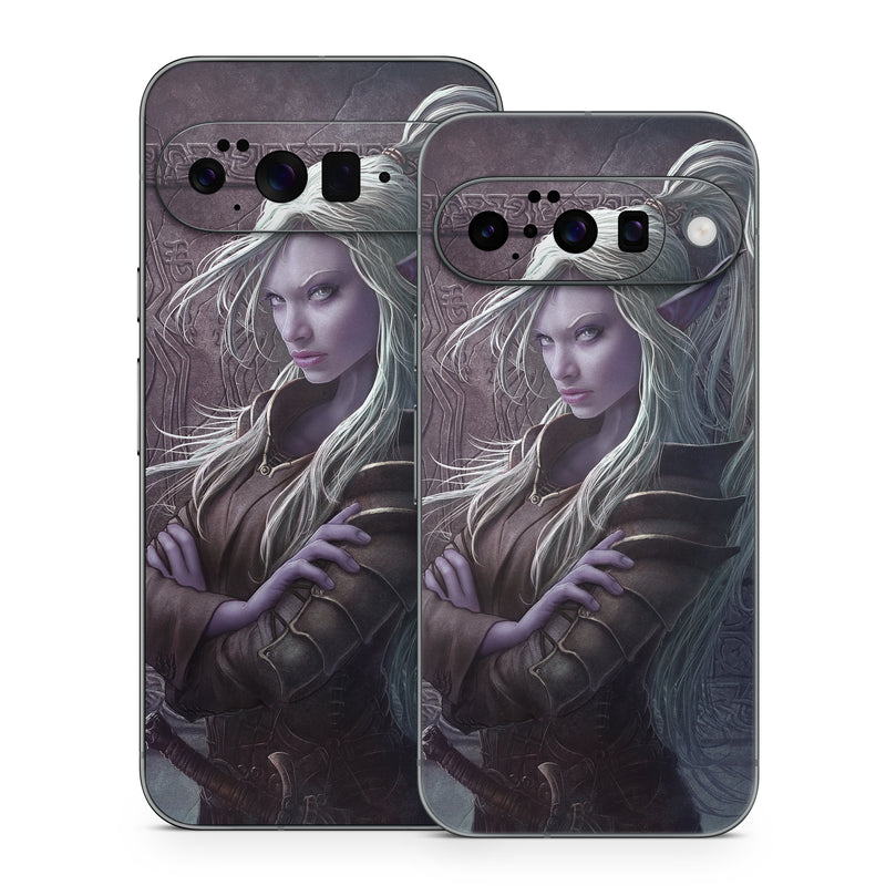 Google Pixel 10 Series Skin design of Cg artwork, Beauty, Purple, Lady, Illustration, Fictional character, Long hair, Photography, Art, Portrait, with black, gray, purple colors