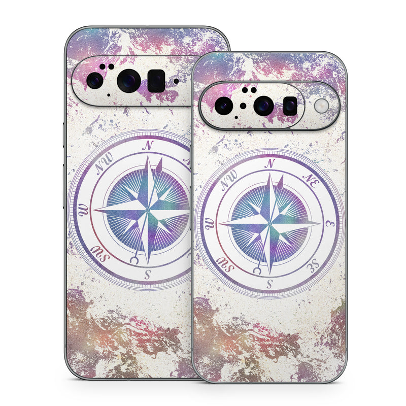 Google Pixel 10 Series Skin design of Clock, Circle, Compass, Graphics, Pattern, Illustration, Interior design, with gray, white, yellow, pink, purple, blue colors