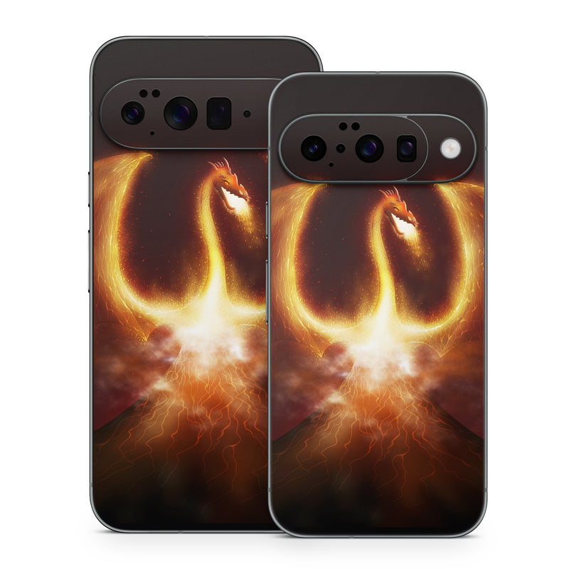Google Pixel 10 Series Skin design of Light, Atmosphere, Orange, Space, Heat, Sky, Darkness, Art, Geological phenomenon, Universe, with black, red, green, pink colors