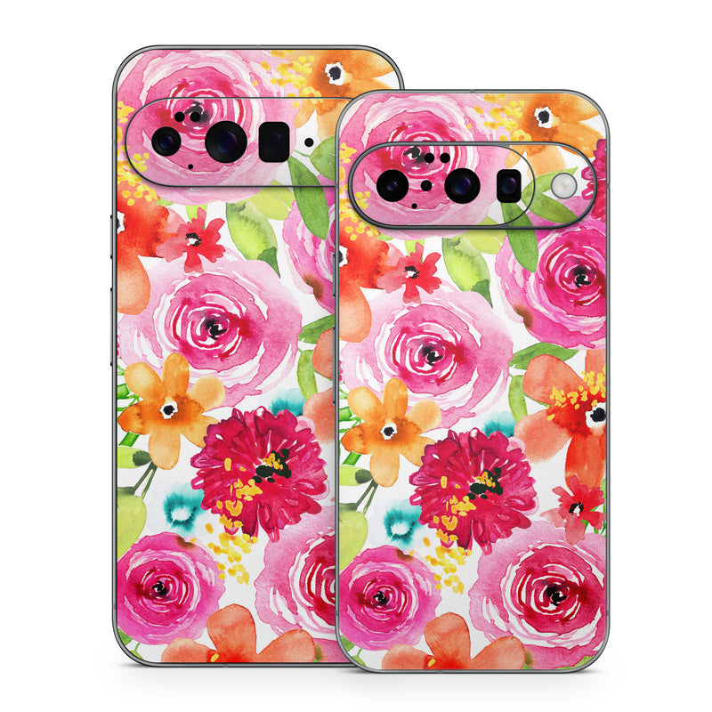 Google Pixel 10 Series Skin design of Flower, Cut flowers, Floral design, Plant, Pink, Bouquet, Petal, Flower Arranging, Artificial flower, Clip art, with pink, red, green, orange, yellow, blue, white colors