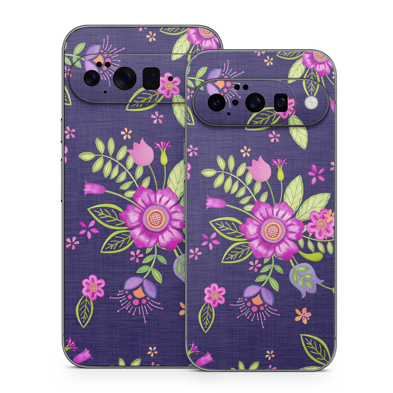 Google Pixel 10 Series Skin design of Pink, Pattern, Magenta, Purple, Violet, Floral design, Lilac, Textile, Visual arts, Pedicel, with black, gray, purple, green, blue colors