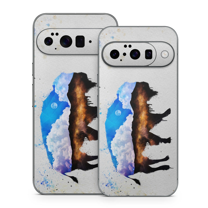Google Pixel 10 Series Skin design of Watercolor paint, Illustration, Art, Water, Painting, Sky, Paint, Acrylic paint, Drawing, Visual arts, with gray, blue, white, black, yellow, orange colors