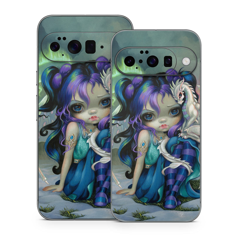 Google Pixel 10 Series Skin design of Illustration, Fictional character, Cg artwork, Art, Mythology, Anime, Mythical creature, with green, blue, purple, yellow, red, white colors