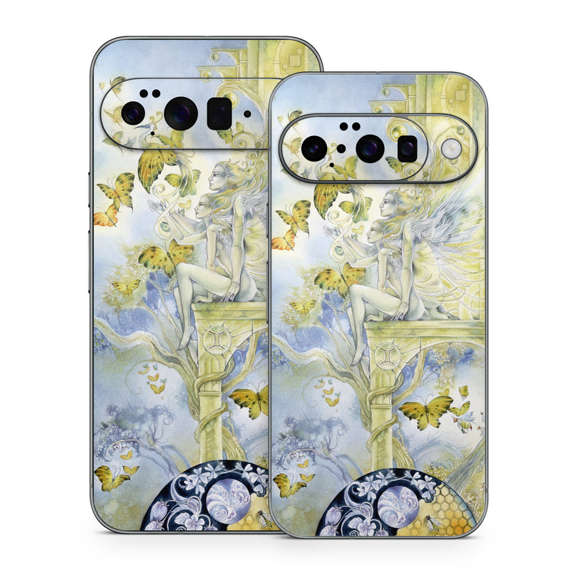 Google Pixel 10 Series Skin design of Illustration, Watercolor paint, Art, Painting, Plant, with gray, green, yellow, purple, black colors