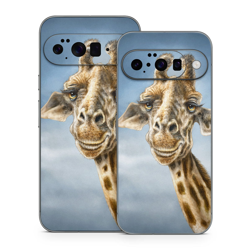 Google Pixel 10 Series Skin design of Giraffe, Giraffidae, Terrestrial animal, Wildlife, Head, Snout, Organism, Adaptation, Close-up, Neck, with gray, black, blue, green colors