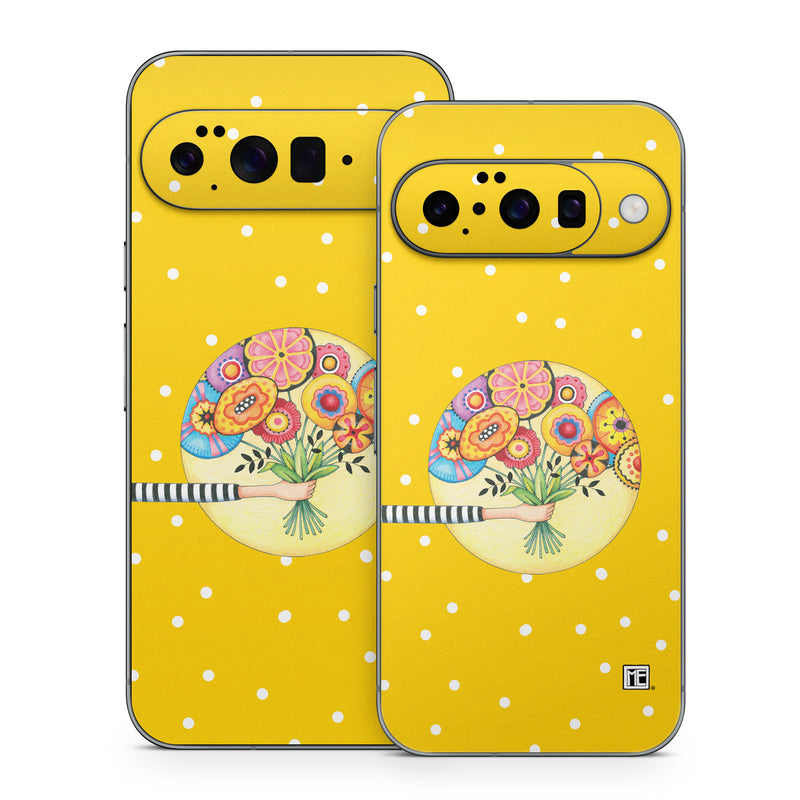 Google Pixel 10 Series Skin design of Circle, Illustration, Clip art, Plant, with orange, yellow, pink, gray, green, black colors