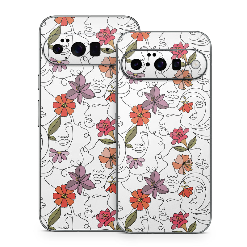 Google Pixel 10 Series Skin design of Flower, Plant, White, Product, Petal, Branch, Rectangle, Botany, Textile, Creative arts, with white, red, purple, green, orange colors
