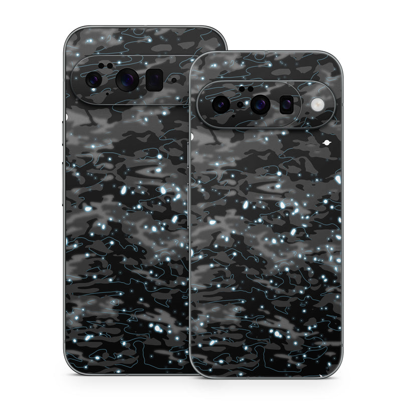 Google Pixel 10 Series Skin design of Black, Water, Space, Black-and-white, Granite, with blue, white, gray, blue colors