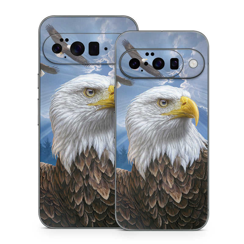 Google Pixel 10 Series Skin design of Bird, Bald eagle, Bird of prey, Vertebrate, Accipitriformes, Accipitridae, Eagle, Nature, Beak, Kite, with blue, brown, white, yellow colors
