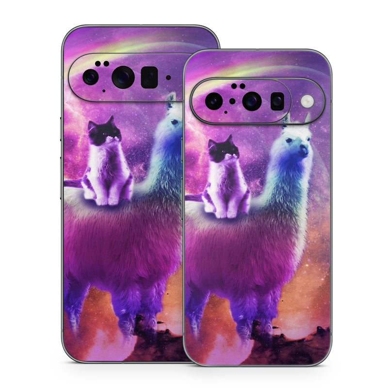 Google Pixel 10 Series Skin design of Llama, Purple, Camelid, Alpaca, Sky, Livestock, Space, with purple, white, blue, pink, yellow, black colors