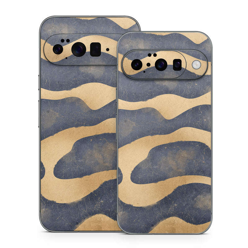 Google Pixel 10 Series Skin design of Art, Painting, Pattern, Font, Landscape, Dune, Illustration, Aeolian landform, Sand, Visual arts, with blue, brown colors