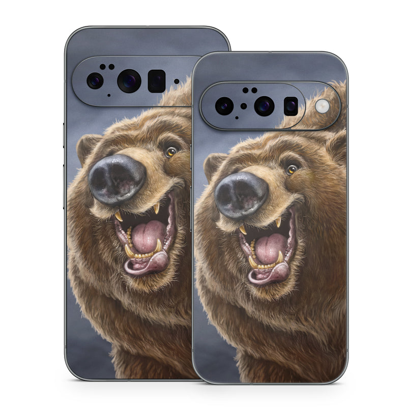 Google Pixel 10 Series Skin design of Brown bear, Kodiak bear, Carnivore, Grizzly bear, Terrestrial animal, Snout, Bear, Whiskers, Fur, Fang, with brown, black, white, pink, gray colors