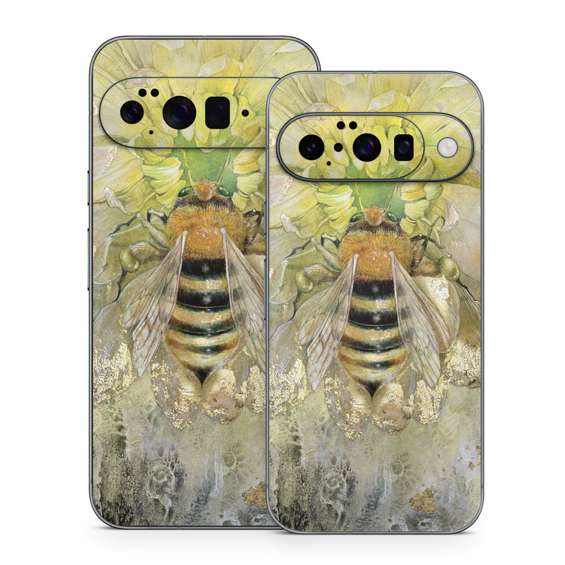 Google Pixel 10 Series Skin design of Honeybee, Insect, Bee, Membrane-winged insect, Invertebrate, Pest, Watercolor paint, Pollinator, Illustration, Organism, with yellow, orange, black, green, gray, pink colors