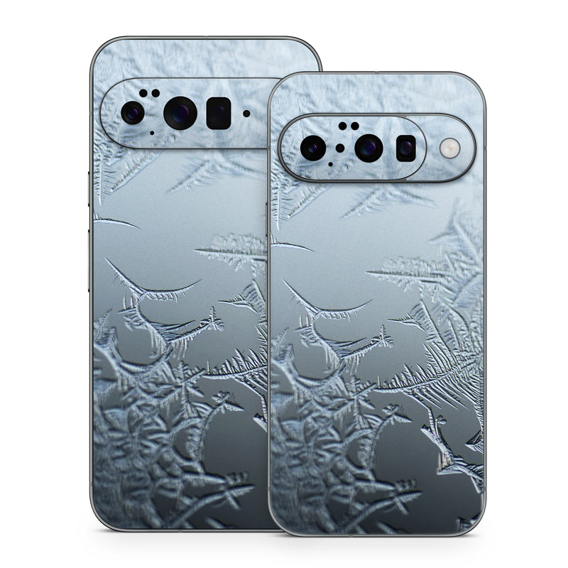 Google Pixel 10 Series Skin design of Water, Frost, Freezing, Winter, Pattern, Ice, Sky, Atmosphere, Design, Reflection, with blue, gray, white, black colors