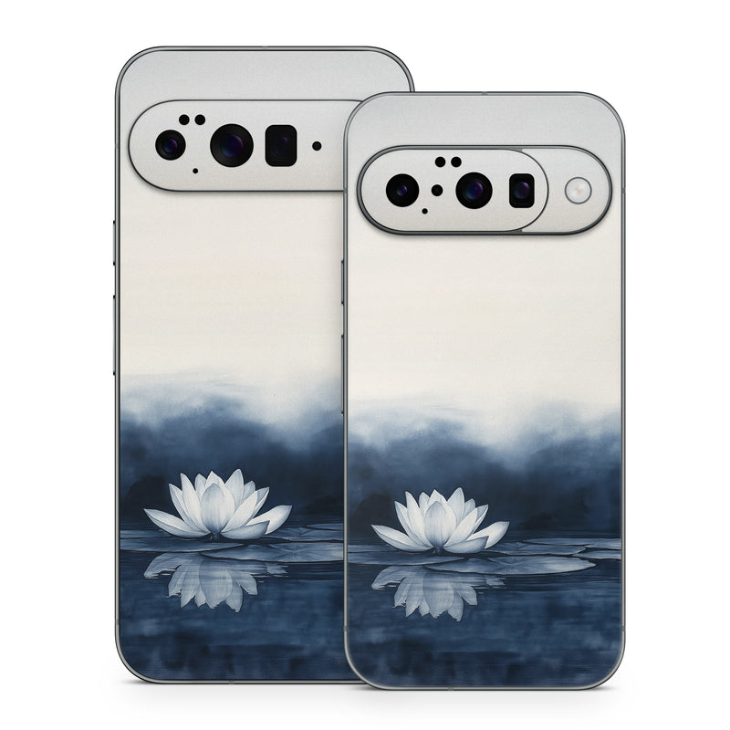 Google Pixel 10 Series Skin design of Water, Flower, Plant, Liquid, Lotus, Sky, Nature, Petal, Fluid, Sacred lotus, with black, blue, white, gray colors