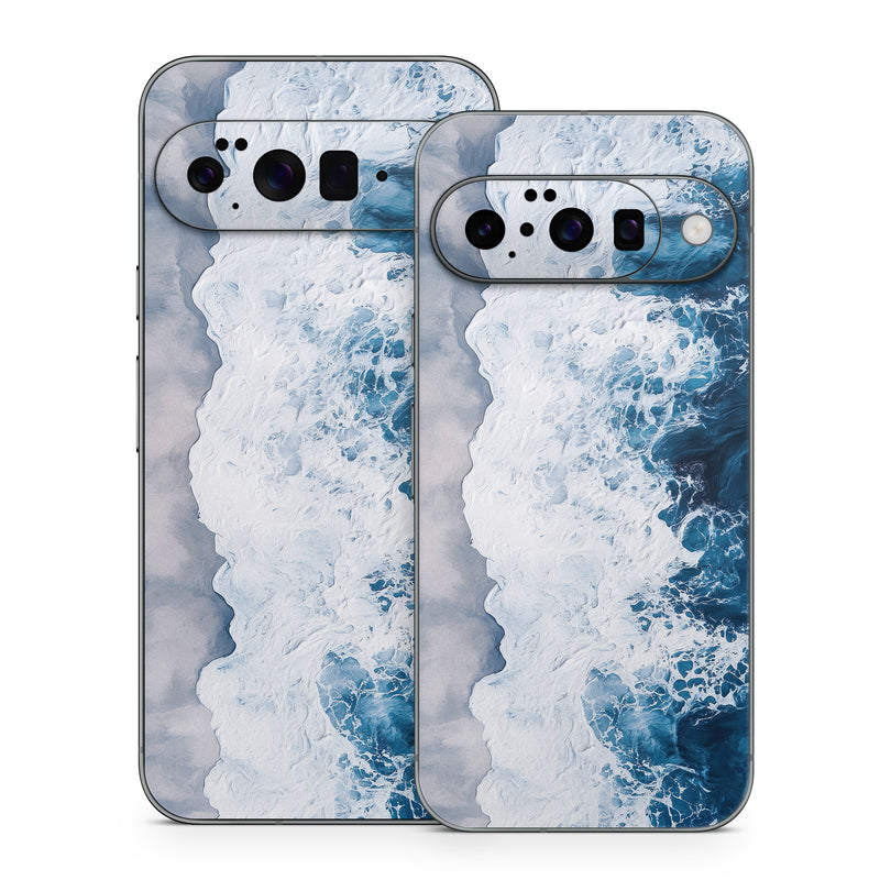 Google Pixel 10 Series Skin design of Water, Atmosphere, Water resources, Cloud, Liquid, Azure, Fluid, Natural landscape, Wind wave, Sky, with black, blue, white, gray colors