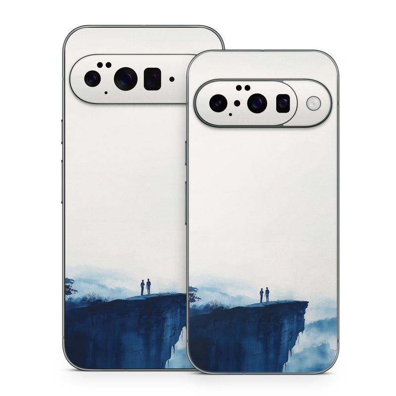 Google Pixel 10 Series Skin design of Cloud, Water, Sky, Slope, Mountain, Terrain, People in nature, Horizon, Landscape, Calm, with black, blue, white, gray colors