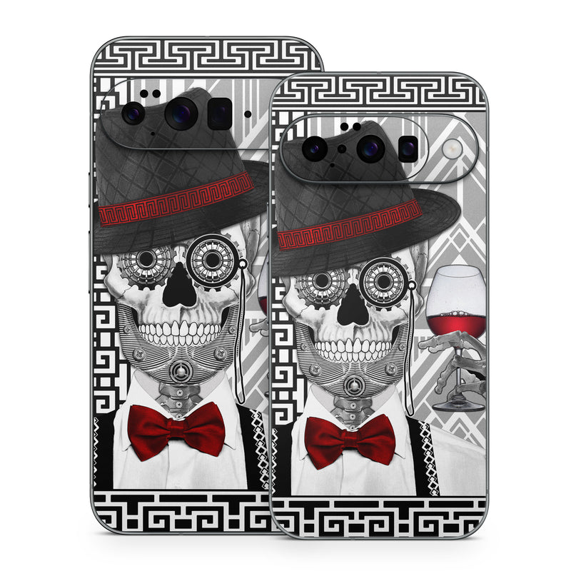Google Pixel 10 Series Skin design of Cartoon, Poster, Font, Illustration, Headgear, Games, Photo caption, Fictional character, Graphic design, Hat, with black, white, red colors