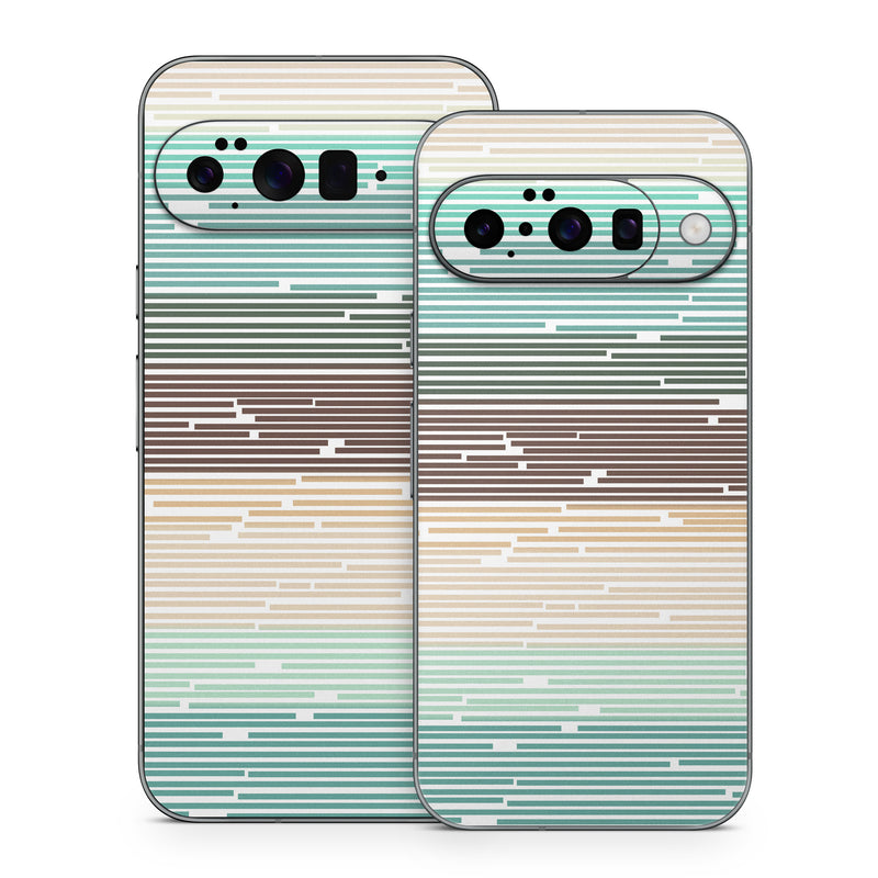 Google Pixel 10 Series Skin design of Line, Parallel, Pattern, with blue, brown, yellow, orange colors