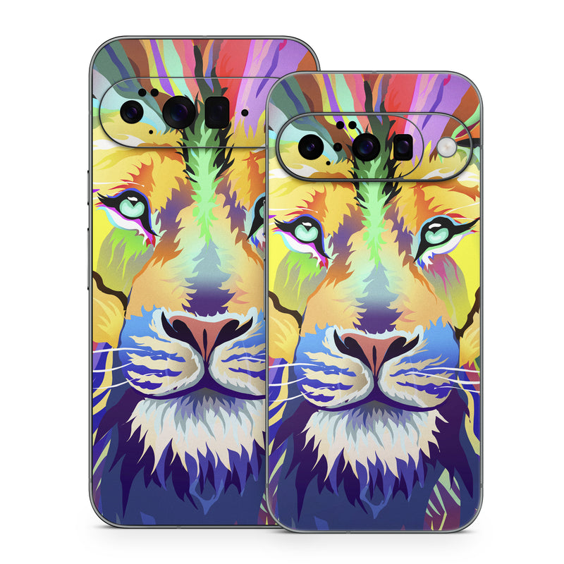 Google Pixel 10 Series Skin design of Bengal tiger, Felidae, Lion, Wildlife, Big cats, Tiger, Carnivore, Art, Illustration, Painting, with orange, yellow, green, red, pink, blue, purple colors