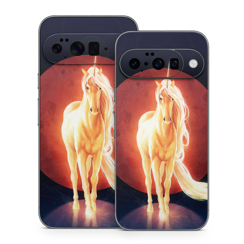 Google Pixel 10 Series Skin design of Hair, Horse, Human body, Jaw, Art, Entertainment, Heat, Neon, Flame, Tail, with black, red, orange, yellow, white, purple colors